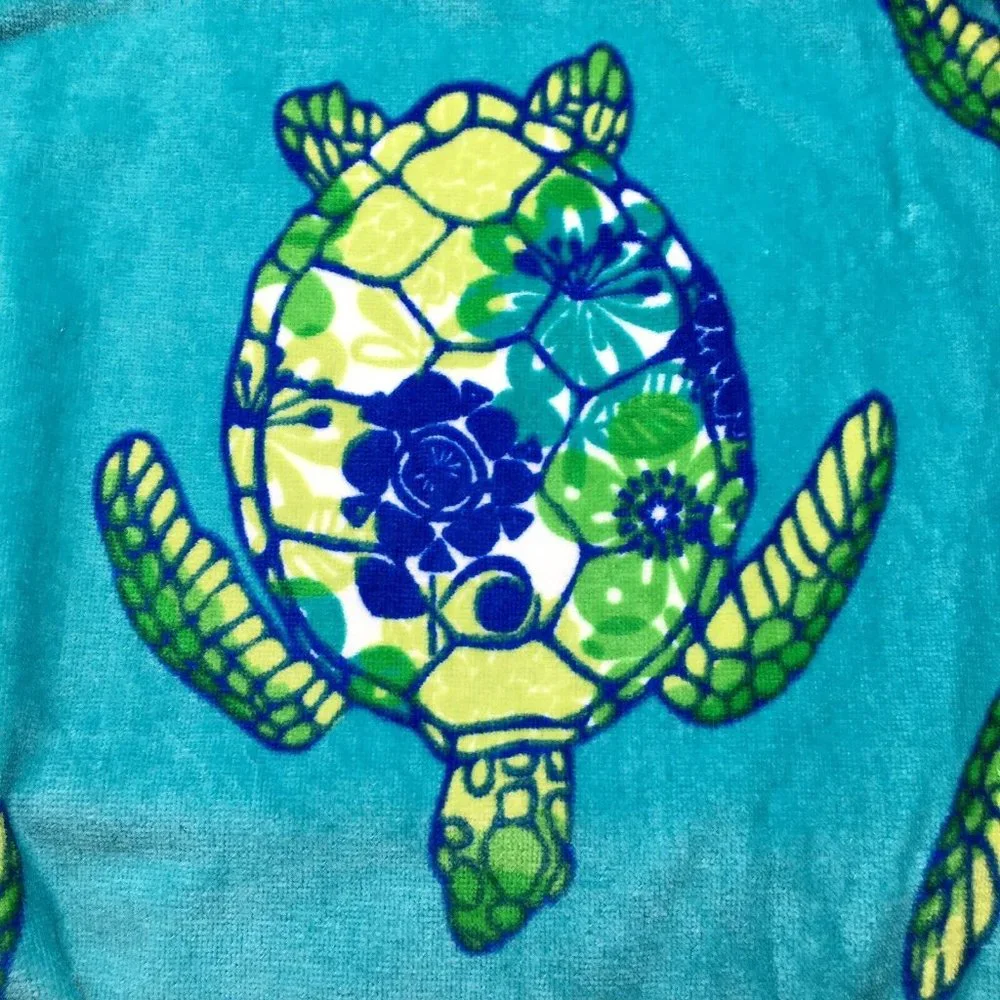 x2 Cynthia Rowley Sea Turtle Beach Towel Set Hawaiian Tropical Floral Turquoise